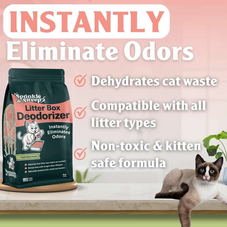 cat litter Sprinkle & Sweep | Litter Box Deodorizer - Instantly Eliminates Foul Litter And Urine Odors - Scoop Less And Extend Litter Life - Fresh Clean Aroma - Non-Toxic And Safe For Kittens (One Month Supply)