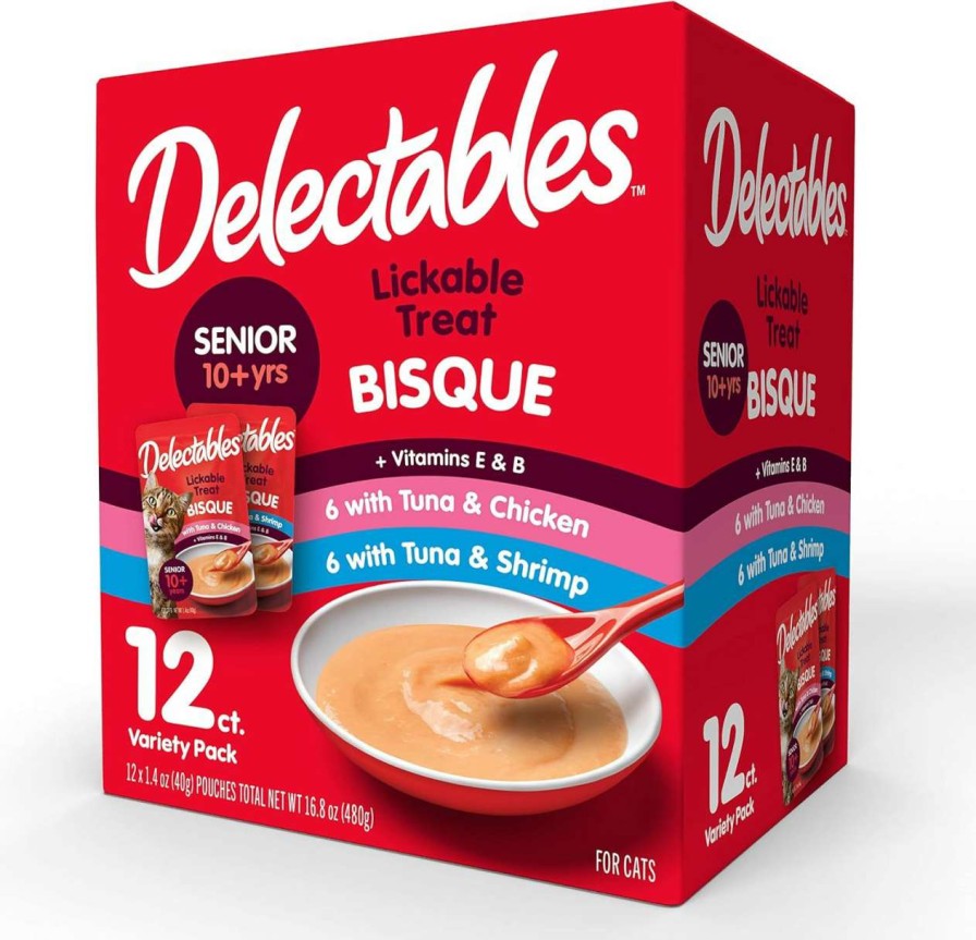 cat food Hartz | Delectables Bisque Senior Variety Lickable Cat Treat, 12 Count