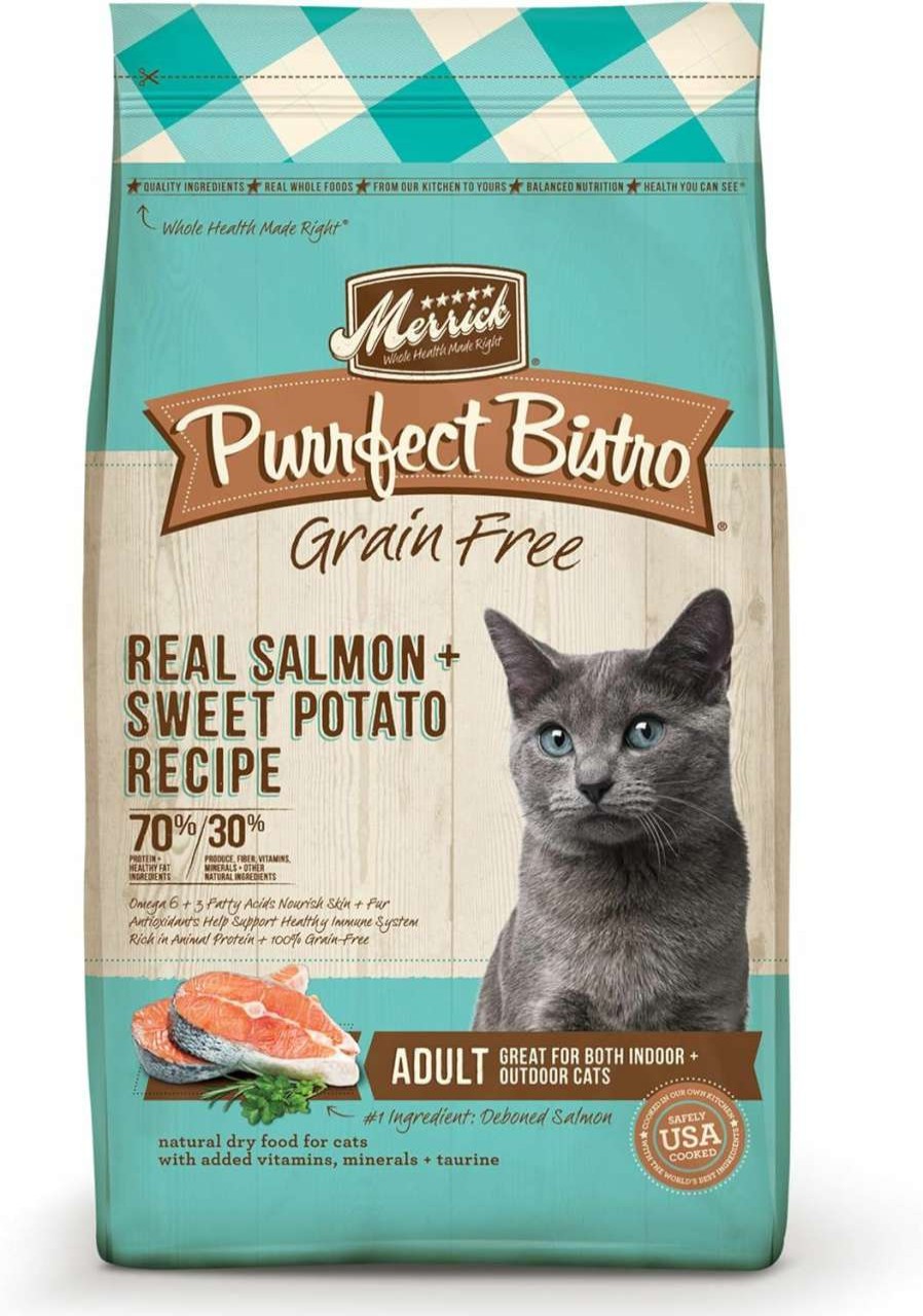 cat food dry Merrick | Merrick Purrfect Bistro Grain Free Cat Food, Real Salmon And Sweet Potato Dry Cat Food Recipe - 12 Lb. Bag