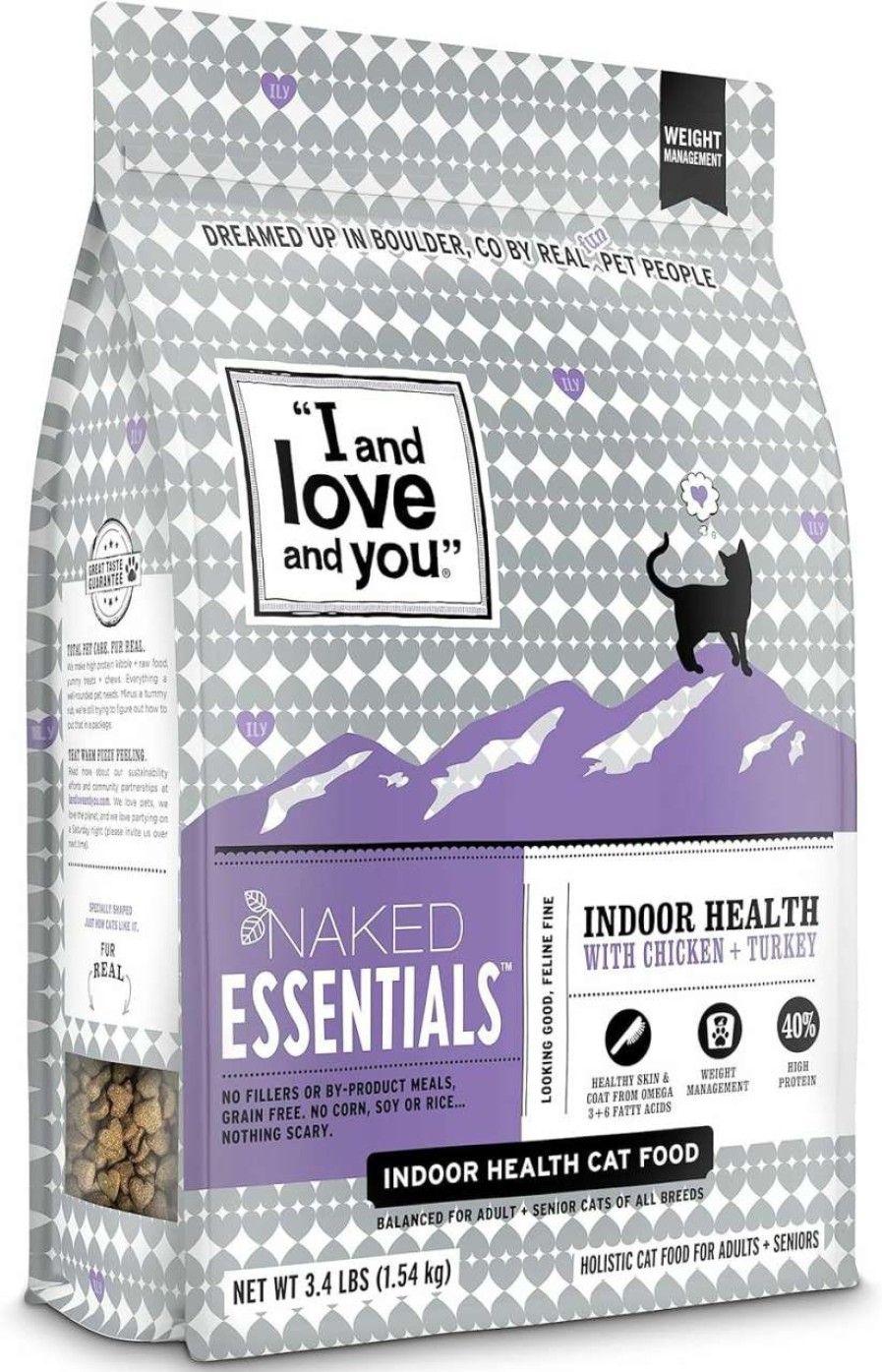 cat food dry I AND LOVE AND YOU | "I And Love And You" Naked Essentials Dry Cat Food, Indoor Health Chicken And Turkey Recipe, Grain Free, Real Meat, No Fillers, 3.4 Lb Bag