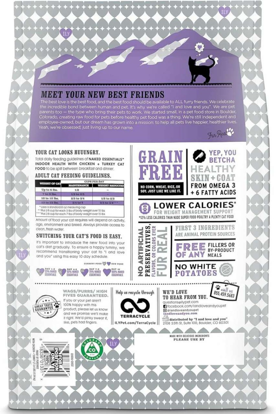 cat food dry I AND LOVE AND YOU | "I And Love And You" Naked Essentials Dry Cat Food, Indoor Health Chicken And Turkey Recipe, Grain Free, Real Meat, No Fillers, 3.4 Lb Bag