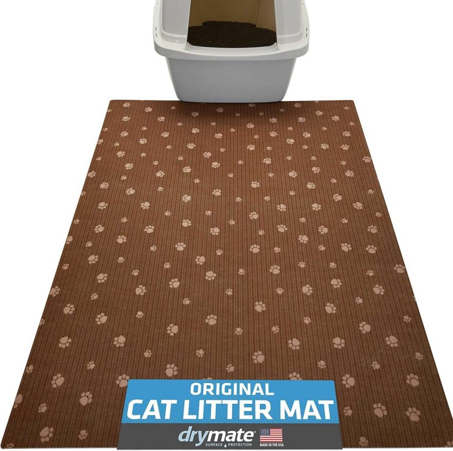 cat litter Drymate | Drymate Original Cat Litter Mat, Contains Mess From Box For Cleaner Floors, Urine-Proof, Soft On Kitty Paws -Absorbent/Waterproof- Machine Washable, Durable (Usa Made) (28"X36")(Greystripeblackpaw)