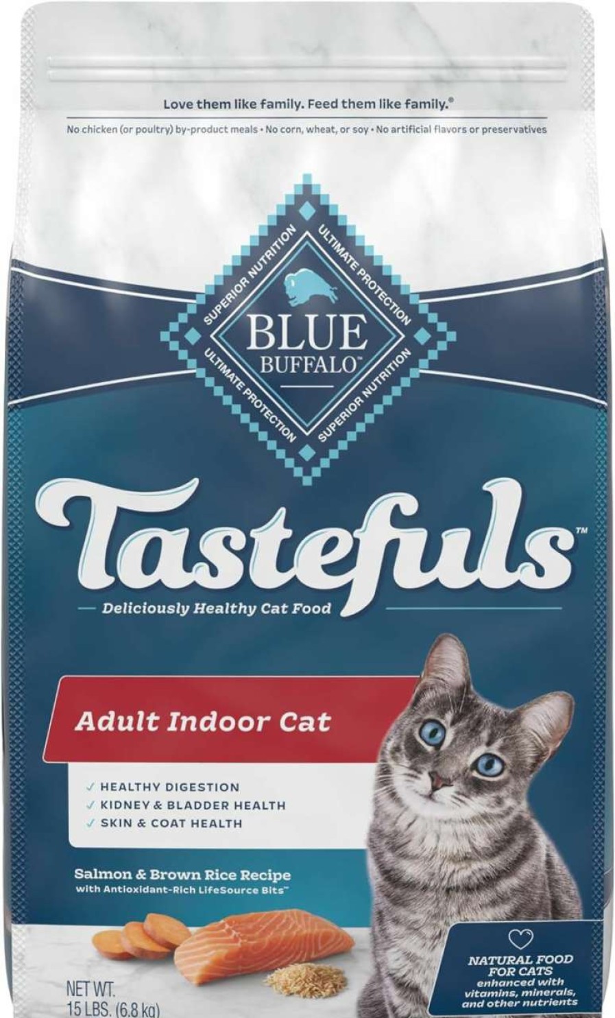 cat food dry Blue Buffalo | Blue Buffalo Tastefuls Indoor Natural Adult Dry Cat Food, Salmon 15Lb Bag