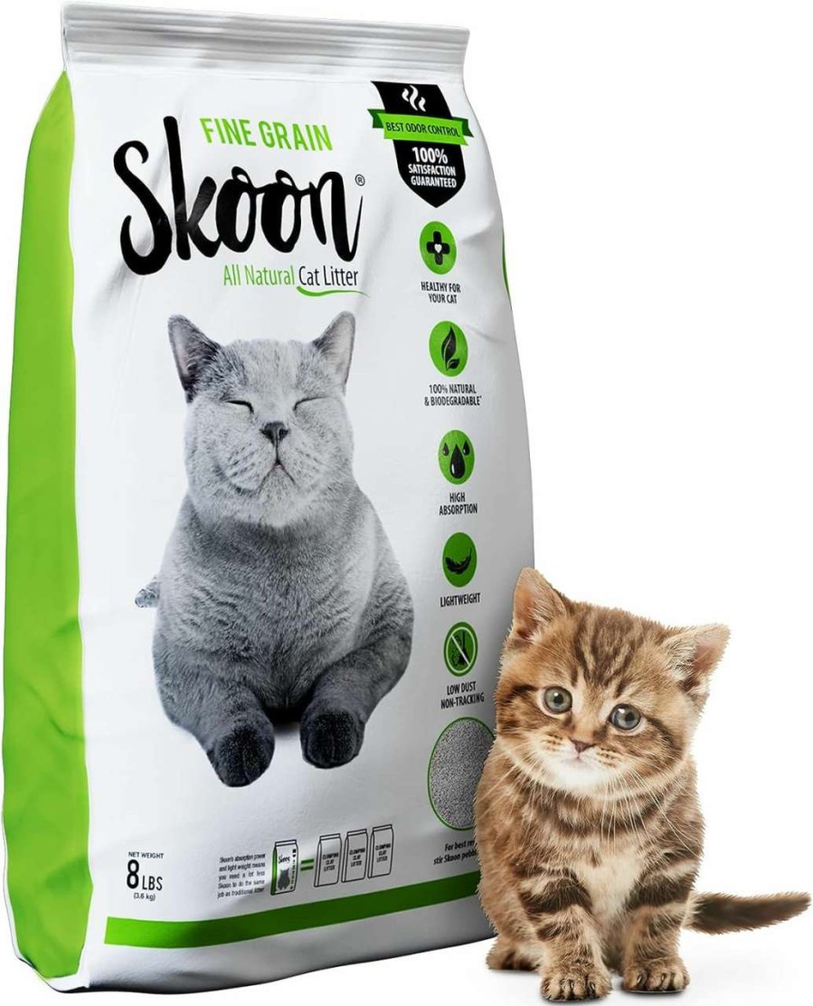 cat litter Skoon | (1 Bag) Skoon All-Natural Fine Grain Cat Litter, Unscented & Safe For Kittens. Light-Weight, Non-Clumping, Low Maintenance. Absorbs & Seals Liquids For Best Odor Control. Self-Cleaning Box Compatible.