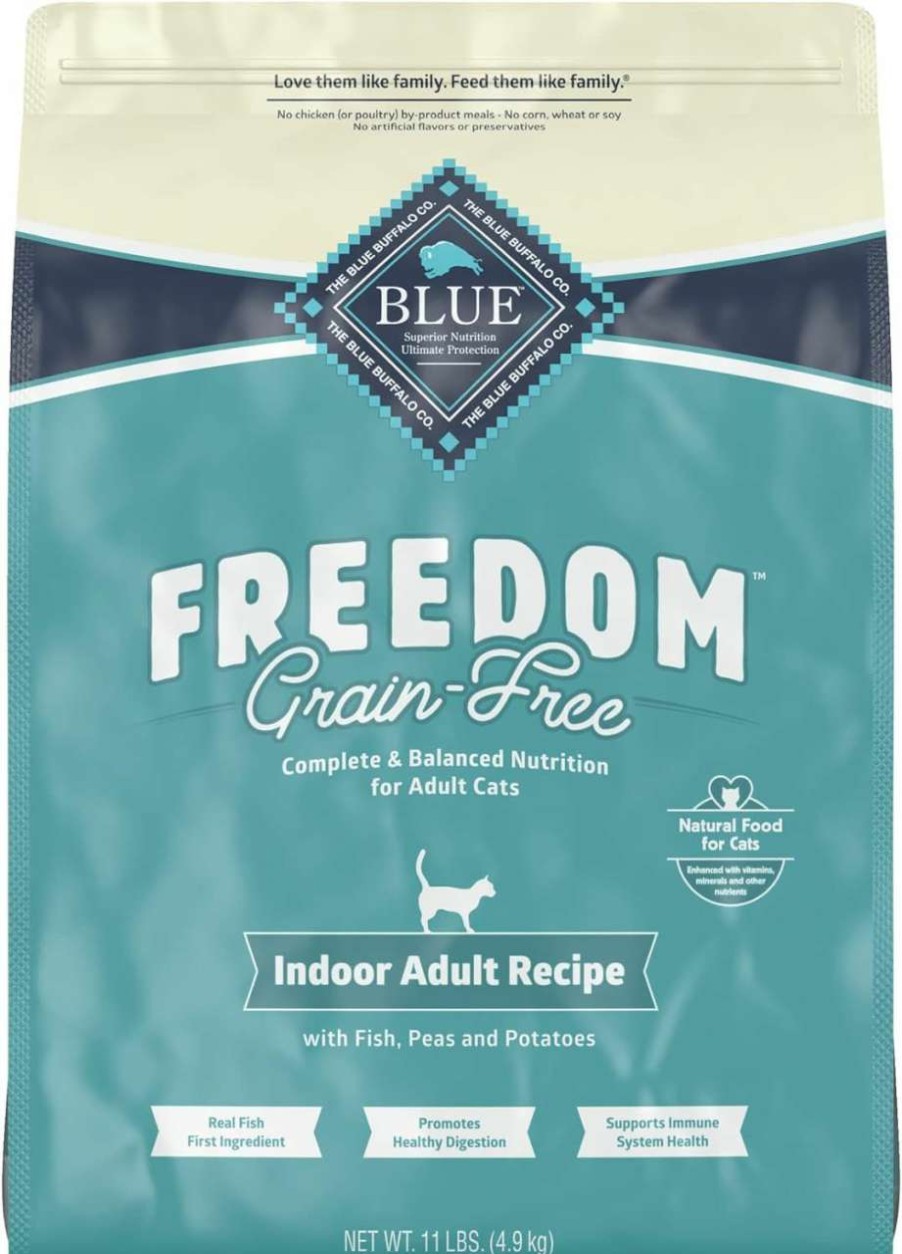 cat food Blue Buffalo | Blue Buffalo Freedom Grain Free Natural Indoor Adult Dry Cat Food, Chicken 11-Lb