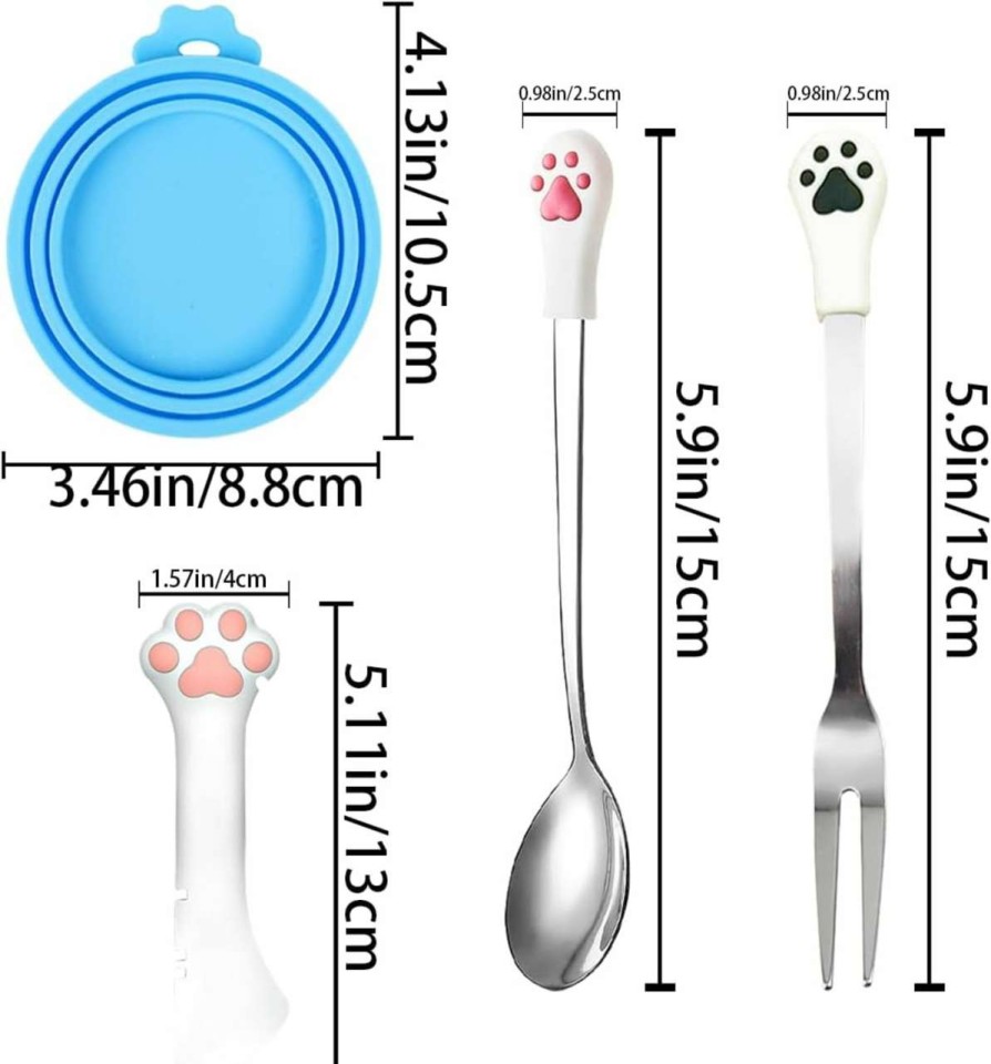 cat food Ainvhh | Ainvhh Pet Food Can Cover Lid And Spoon Sets Silicone Can Topper And Multifuctional Mini Spatula Pet Can Opener Stainless Steel And Silicone Food Canned Scoop Cute Cat Claw Spoon And Dishwasher Safe