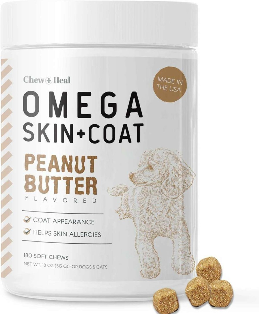 cat litter Chew + Heal Labs | Salmon Oil For Dogs - 180 Soft Chew Omega Treats For Skin And Coat - Fish Oil Blend Of Essential Fatty Acids, Omega 3 And 6, Vitamins, Antioxidants And Minerals - Made In Usa