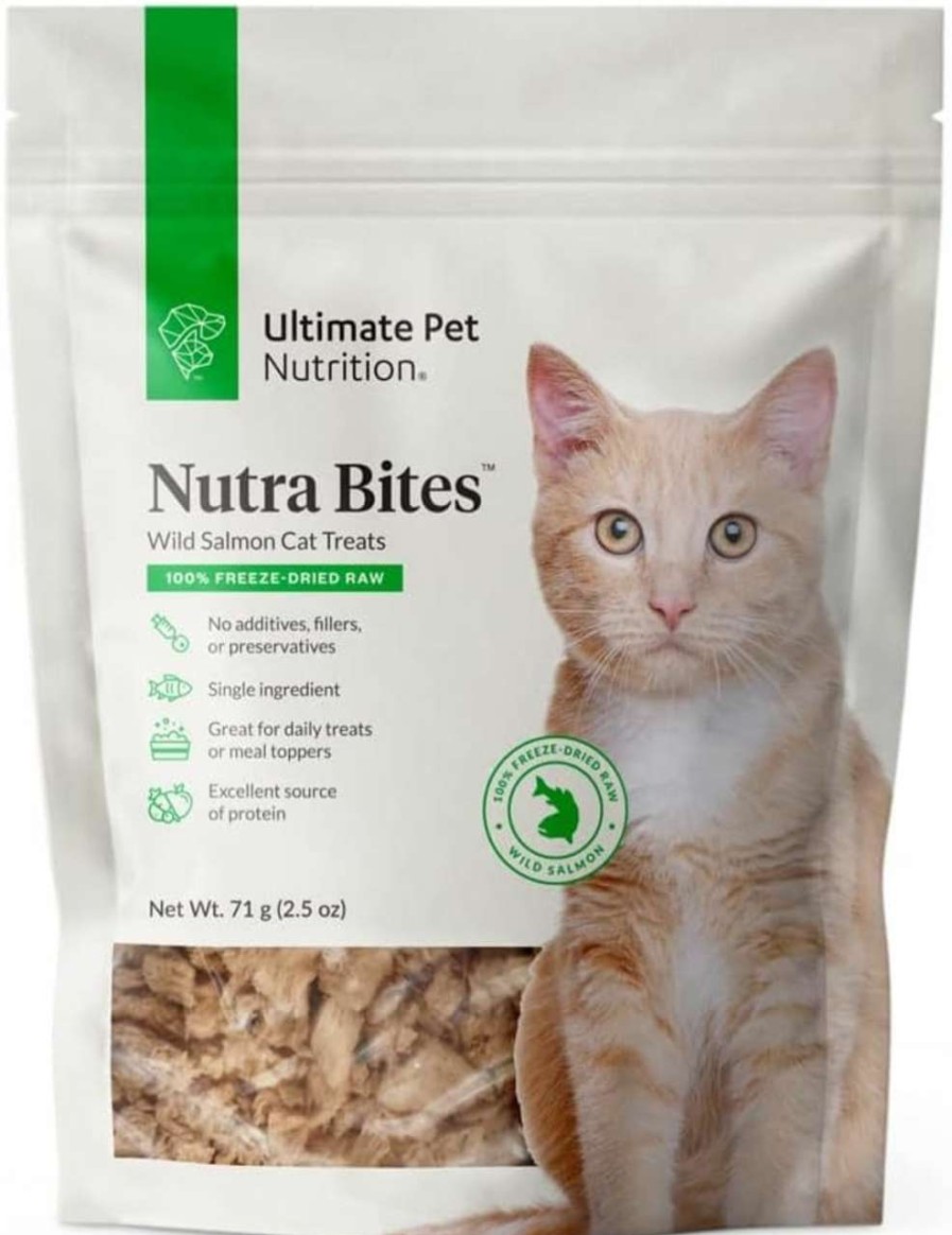 cat food ULTIMATE PET NUTRITION | Ultimate Pet Nutrition Nutra Bites For Cats, Freeze Dried Raw Treats, Single Ingredient, Grain Free, Salmon, 2.5 Ounce