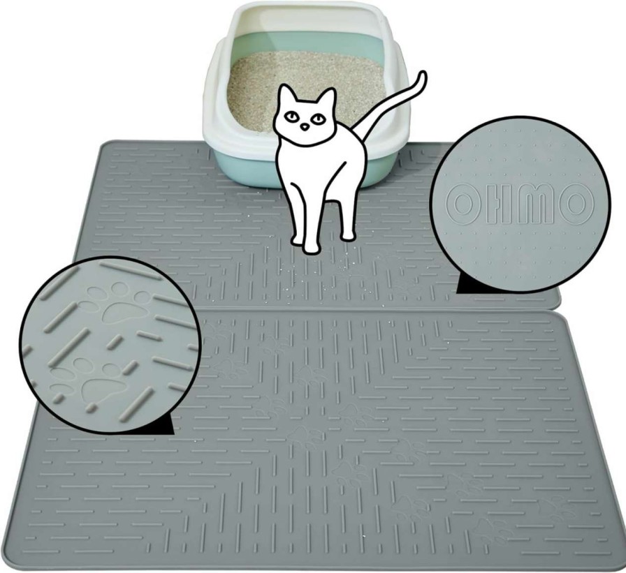 cat litter OHMO | Ohmo Cat Litter Mat Trapping Mat Premium Silicone 23.5 * 16\" Each, Pack Of 2, Waterproof And Bpa Free Kitty Litter Box Mat, Easy To Clean And Keeps The Floor Tidy