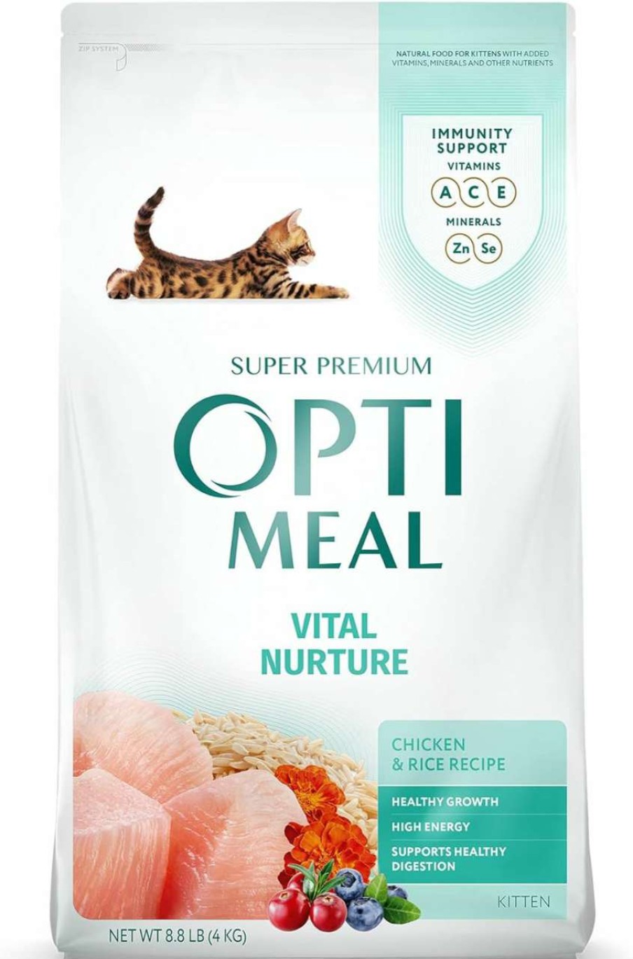 cat food dry OPtimeal | Optimeal Vital Nurture Kitten Food - Kitten Food Dry Chicken And Rice Recipe For Healthy Growth, High Energy, And Healthy Digestion And Immunity Support, Pack Of 2 Cat Food Carton Tubes 1.4Lbs Each