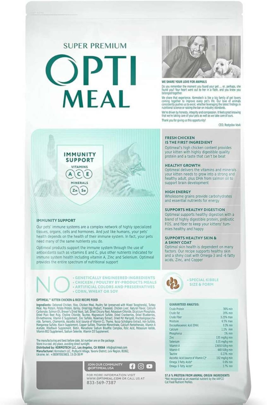 cat food dry OPtimeal | Optimeal Vital Nurture Kitten Food - Kitten Food Dry Chicken And Rice Recipe For Healthy Growth, High Energy, And Healthy Digestion And Immunity Support, Pack Of 2 Cat Food Carton Tubes 1.4Lbs Each