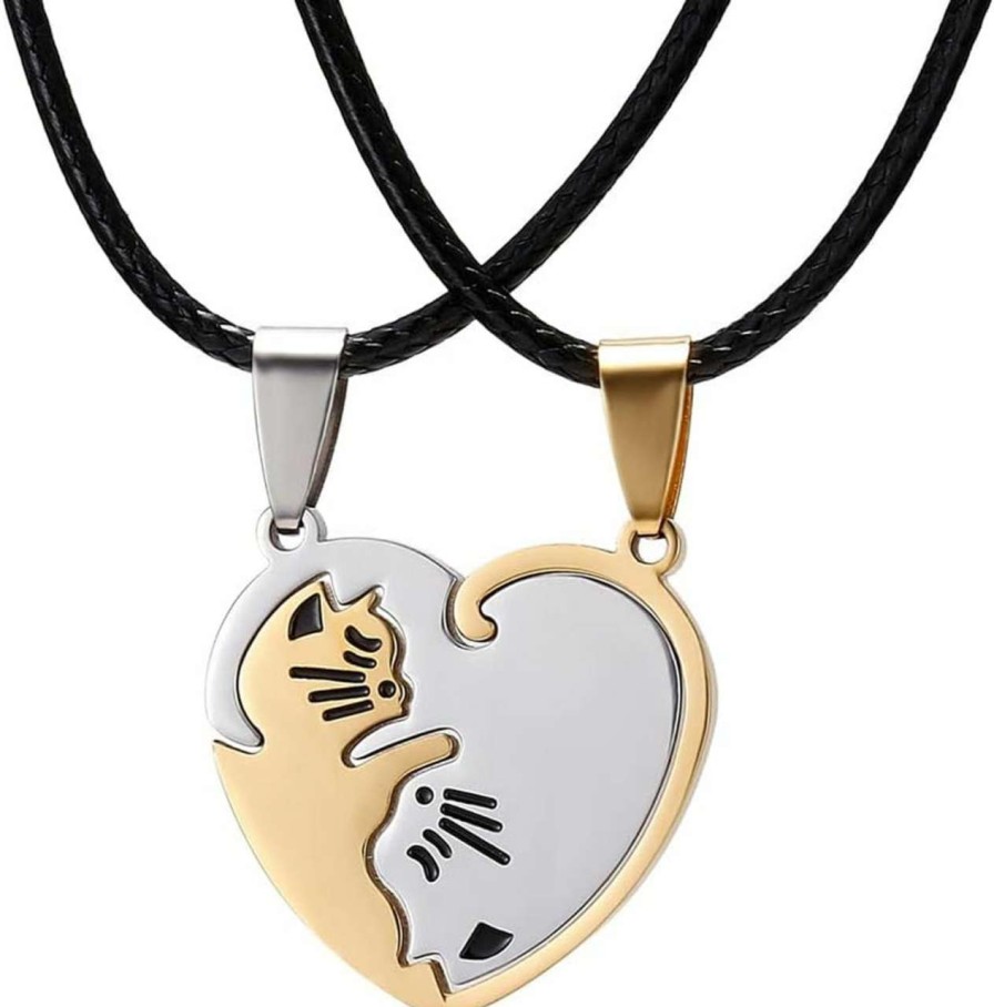 cat food wet RTY | Rty Matching Heart Cat Animal Necklace For Couple/Best Friends Ying Yang Couple Cat Hugging Necklace For Boyfriend Girlfriend Husband And Wife