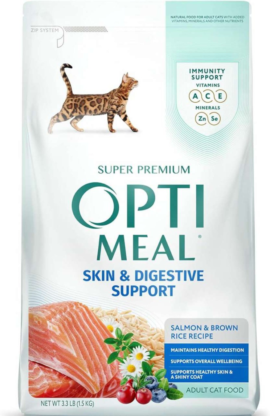 cat food dry OPtimeal | Optimeal Skin & Sensitive Stomach Cat Food - Proudly Ukrainian - Healthy Cat Food Dry Recipe For Skin & Digestive Support, Tasty Dry Cat Food For Pets (3.3 Lbs, Salmon & Brown Rice)