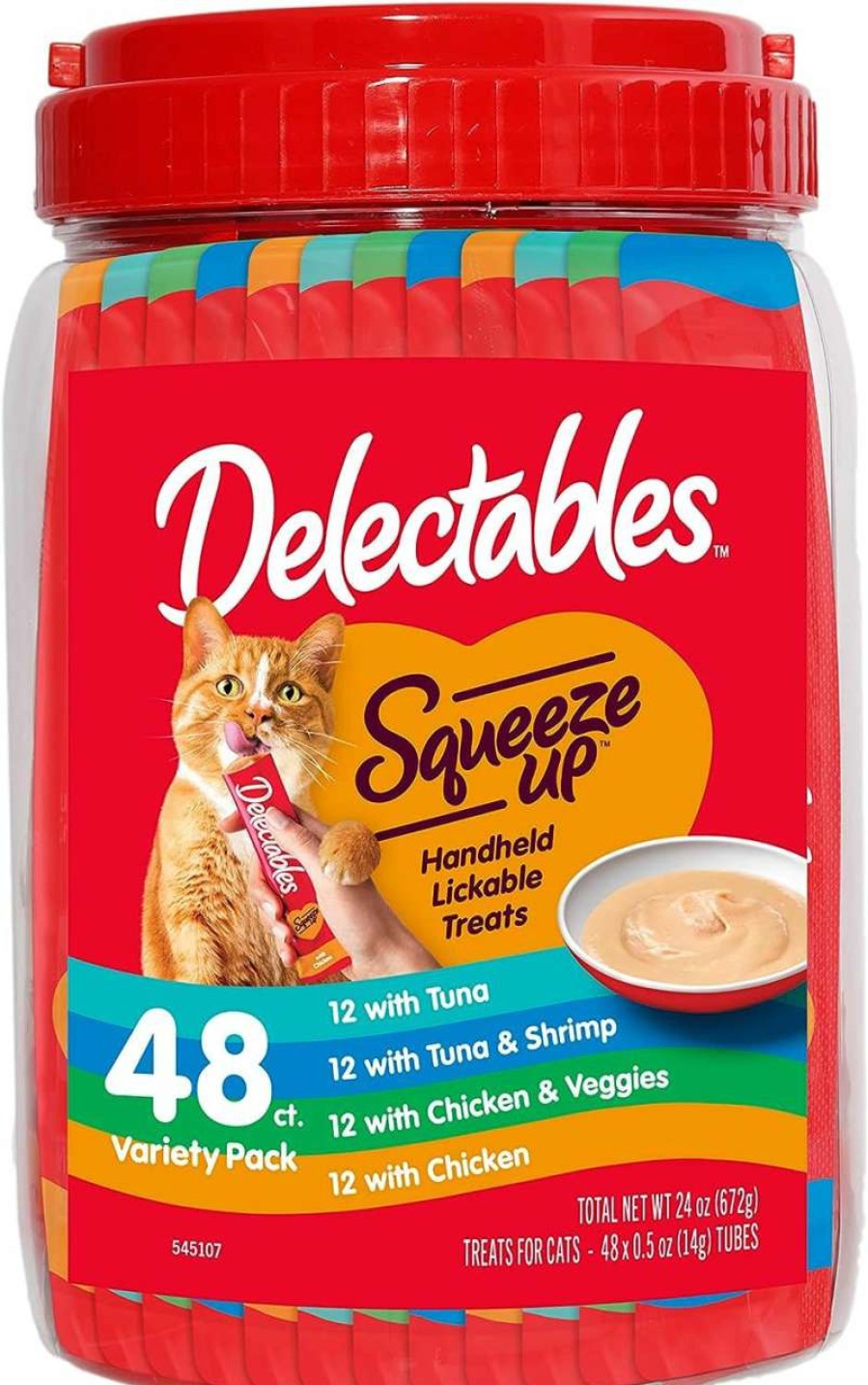 cat food Hartz | Hartz Delectables Squeeze Up Variety Packs Interactive Lickable Wet Cat Treats, Case Of 48