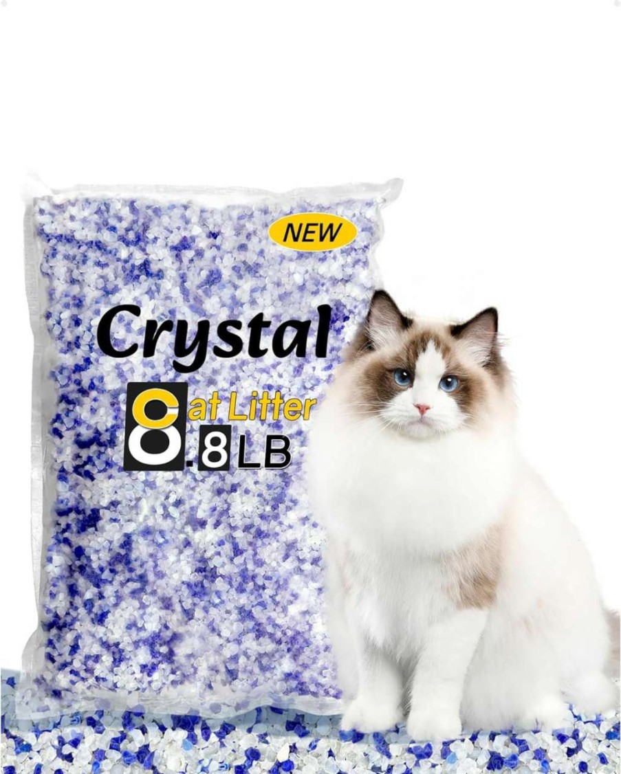 cat litter LMJP | Lmjp Crystal Cat Litter, Rapid Odor & Moisture Absorption Last Up To 6 Weeks, Low Tracking For Less Mess, Unscented Non-Clumping White & Blue Silica Gel Crystals, 1 Pack 8.8Lb