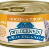 cat food wet Blue Buffalo | Blue Buffalo Wilderness Wild Delights High Protein Grain Free, Natural Adult Flaked Wet Cat Food, Chicken & Trout 5.5 Oz Cans (Pack Of 24)