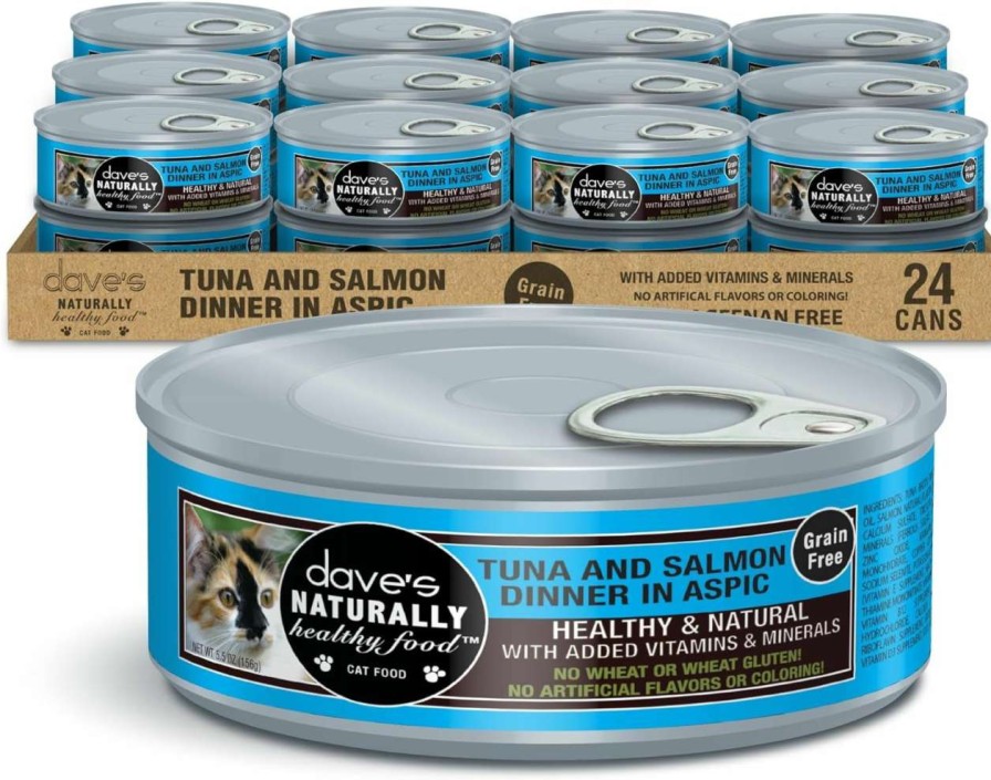 cat food wet Dave's Pet Food | Dave'S Pet Food Grain Free Wet Cat Food (Tuna & Salmon Dinner In Aspic), Naturally Healthy Canned Cat Food, Added Vitamins & Minerals, Wheat & Gluten-Free, 5.5 Oz Cans (Case Of 24)