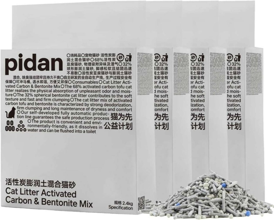 cat litter pidan | Pidan Tofu Cat Litter Flushable Mixed Litter With Activated Carbon Bentonite, Odor Free Absorbent, Fast Drying, Selected Quality Pea Dregs, Solubility In Water, Vacuum Package (5.3Lb 2Bags)