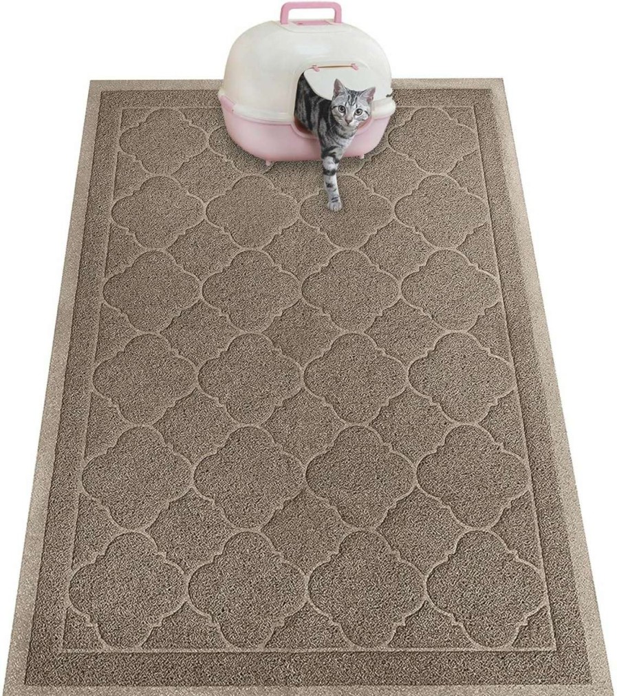 cat litter PETUPPY | Petuppy Premium Durable Cat Litter Mat, Xl Size 47\"X36\"- No Phthalate- Non-Slip-Water Resistant- Easy To Clean-Soft On Kitty Paws-Traps Litter From Litter Box(Extra Large Gray Khaki)