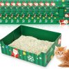 cat litter Sliner | Sliner 10 Pcs Christmas Disposable Litter Boxes For Cats Waterproof Paper Disposable Cat Litter Box Portable Travel Litter Box Xmas Cat Litter Trays For Kitty Small Pets, 15 X 11.8 X 4.7 Inch