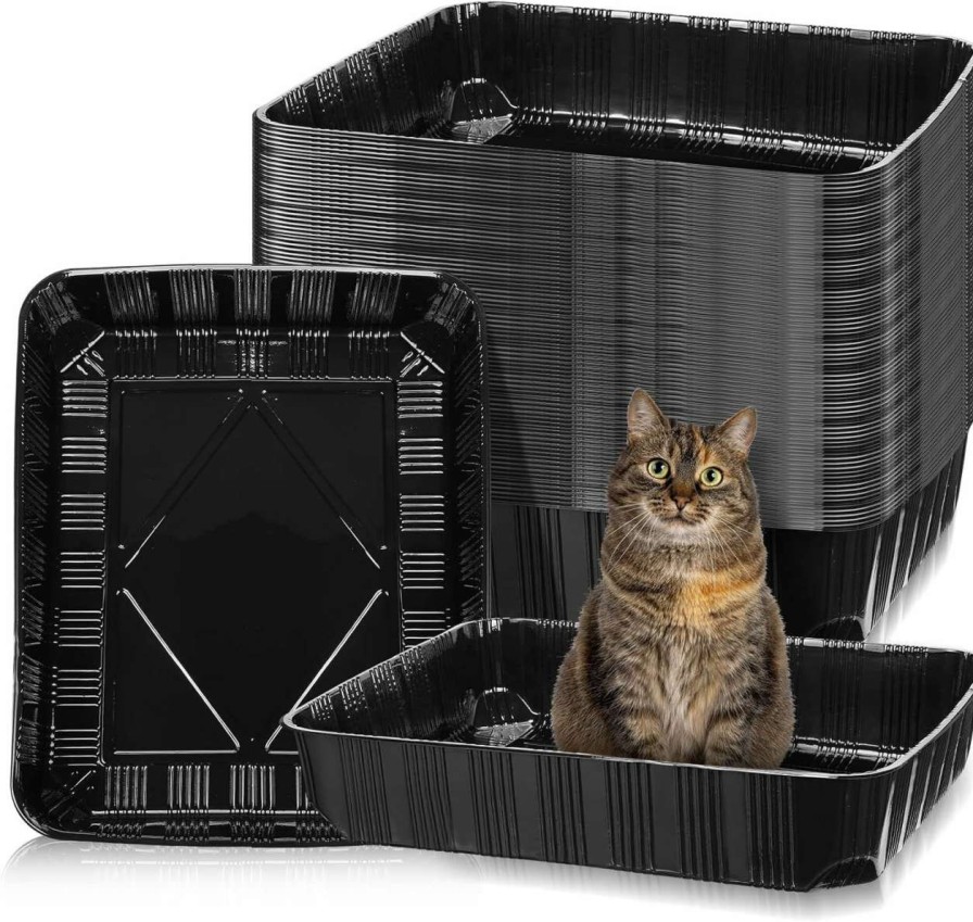 cat litter Zubebe | Zubebe 50 Pack Disposable Cat Litter Box For Cats, Large Disposable Kitty Litter Tray Box 19.69 X 15.75 X 3.94 Inches Plastic Litter Box Pan For Large Indoor Cat Home Travel Portable (Black)