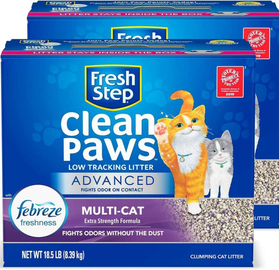 cat litter Fresh Step | Fresh Step Advanced Clumping Cat Litter, Clean Paws Multi-Cat, Extra Large, 37 Lbs Total (2 Pack Of 18.5 Lb Boxes)