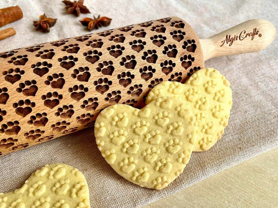 cat food Algis Crafts | Rolling Pin Paw-Hearts. Wooden Embossing Rolling Pin With Paw Pattern. Embossed Cookies. Pottery. Birthday Gift. Dog Cat Pet Lover