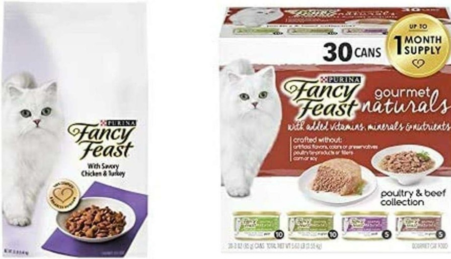 cat food PURINA Fancy Feast | Purina Fancy Feast Dry Cat Food, With Savory Chicken & Turkey - 12 Lb With Fancy Feast Natural Wet Cat Food Variety Pack, Gourmet Naturals Poultry & Beef Collection - (30) 3 Oz. Cans