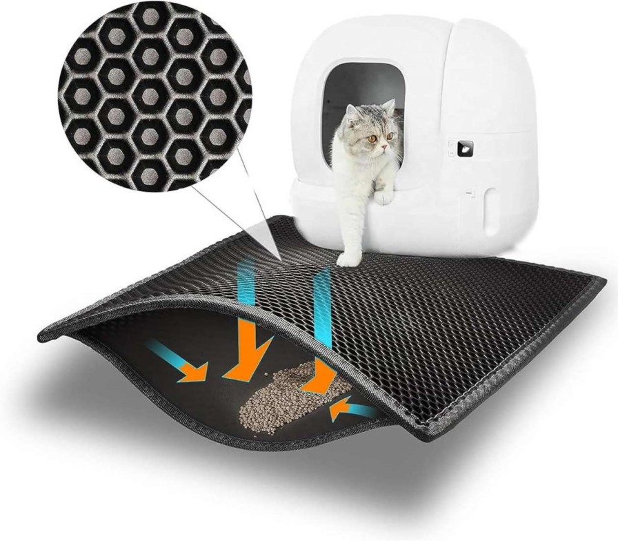 cat litter Yirafle | Yirafle Cat Litter Mat Double Layer Waterproof Urine Proof Trapping Mat, Jumbo 30" X 24" In, Honeycomb Double Layer Anti Tracking Kitty Mats, No Phthalate, Washable Easy Clean, Scatter Control (Black)