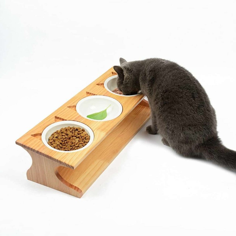 cat food wet Smith Chu | Smith Chu Premium Elevated Pet Bowls, Raised Dog Cat Feeder Solid Bamboo Stand With Ceramic Food Feeding Bowl - Cute Kitty Bowl For Cats And Puppy