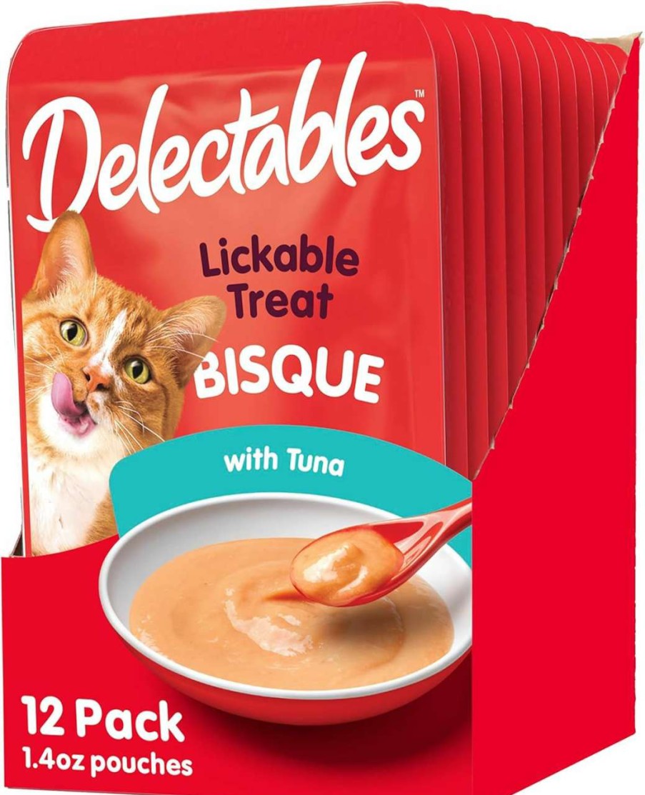 cat food Hartz | Delectables Bisque Lickable Wet Cat Treats - Chicken, Tuna & Shrimp, 12 Count