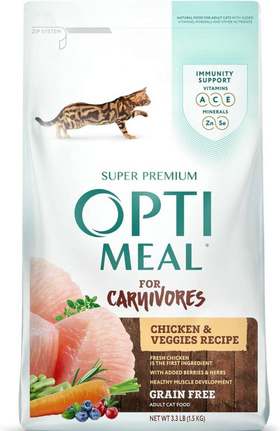 cat food dry OPtimeal | Optimeal Grain Free Cat Food - Proudly Ukrainian - Healthy Cat Food Dry Recipe For Gut Health, Tasty Dry Cat Food With Immunity Support For Adult Cats (8.8 Lbs, Chicken & Veggies)