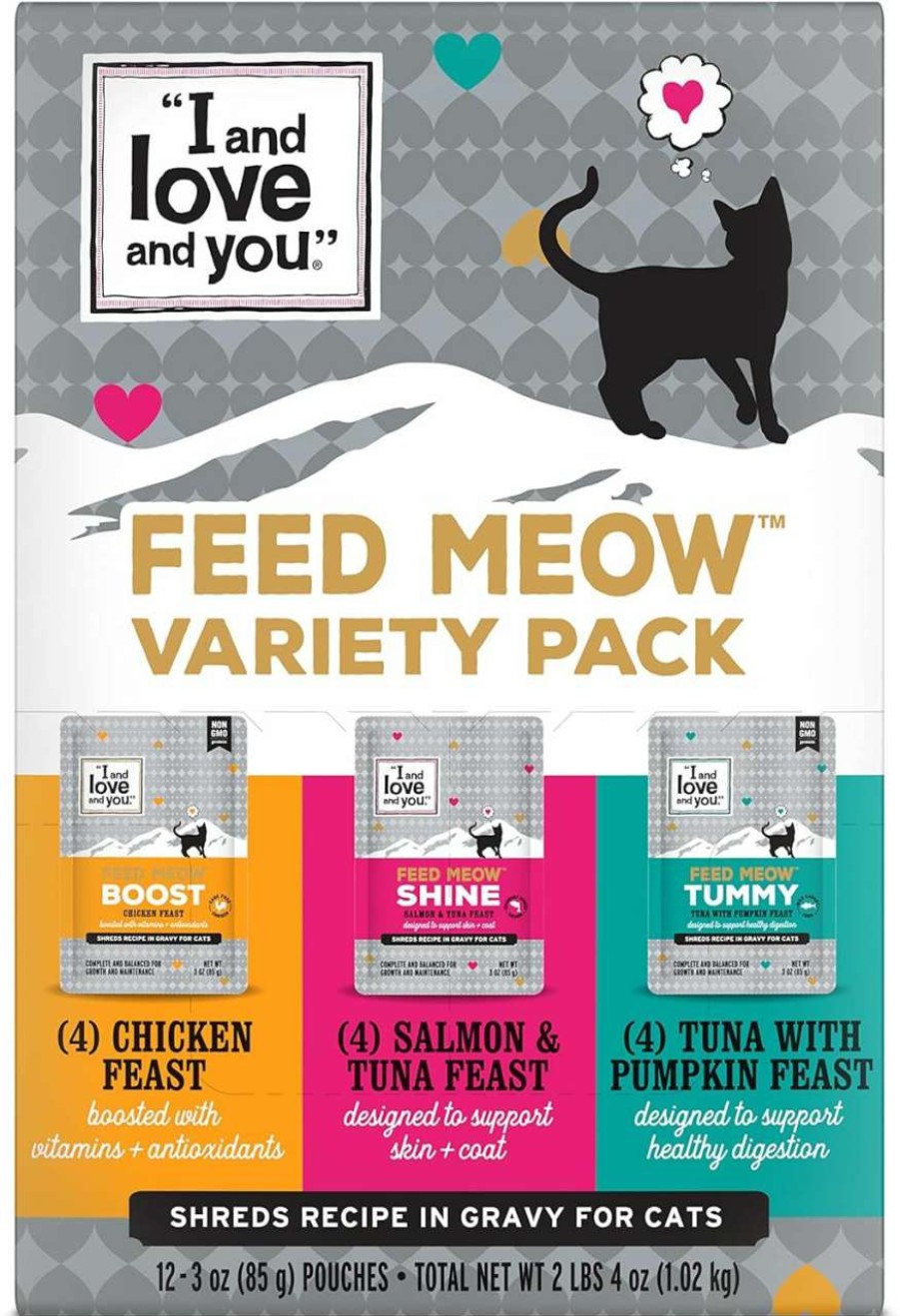 cat food dry I AND LOVE AND YOU | "I And Love And You" Feed Meow Wet Cat Food Toppers, Variety Pack (Tummy, Boost, And Shine), Grain Free, No Fillers, 3Oz Pouches, Pack Of 12 Pouches