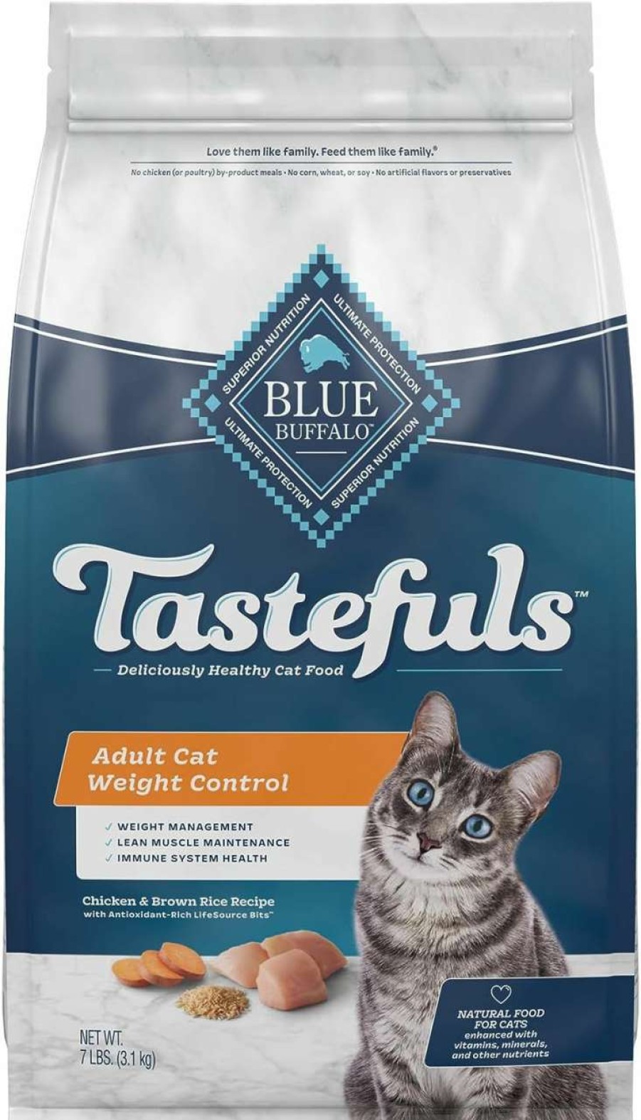 cat food Blue Buffalo | Blue Buffalo Tastefuls Weight Control Natural Adult Dry Cat Food, Chicken 3Lb Bag