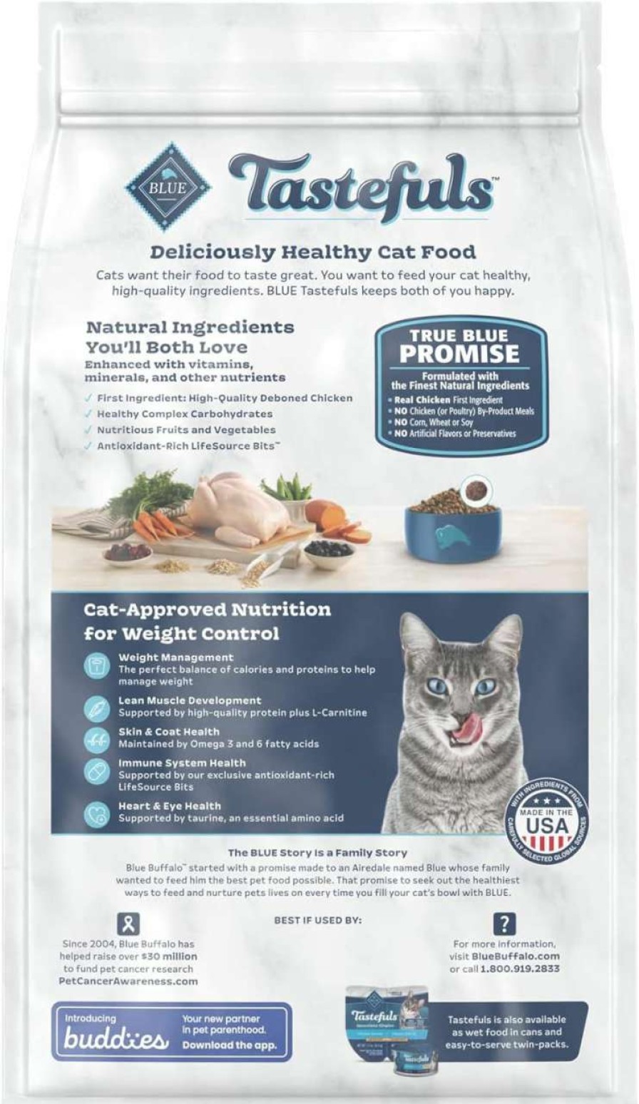 cat food Blue Buffalo | Blue Buffalo Tastefuls Weight Control Natural Adult Dry Cat Food, Chicken 3Lb Bag