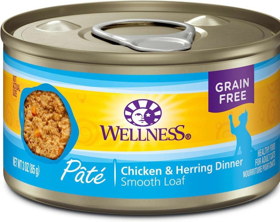 cat food Wellness | Wellness Complete Health Grain-Free Wet Canned Cat Food, Natural Ingredients, Made With Real Meat, All Breeds, Smooth Pate (Chicken & Herring, 3 Ounce (Pack Of 24)