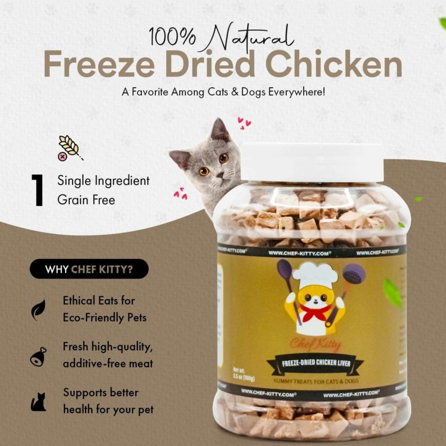 cat food dry Chef Kitty | Chef Kitty Freeze Dried Chicken Liver Treats Or Toppers - Made From 100% Chicken Our Freeze Dried Cat Treats Use Only 1 Ingredient - We Make Our Freeze Dried Treats In The Usa - Chicken Liver 1.75Oz