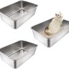 cat litter Whimsicalfox | Whimsicalfox Stainless Steel Cat Litter Box, Extra-High Sidesdurable Metal Cat Litter Box With Easy To Clean Stainless Steel Material, Perfect Metal Litter Box For Large Cats(23.6\"X15.7\"X7.9\")