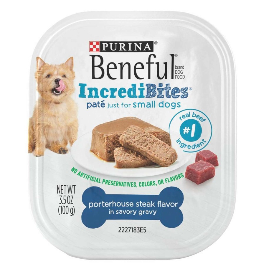 cat food wet Amazon | Beneful Incredibites Pate Wet Dog Food For Small Dogs Porterhouse Steak Flavor In A Savory Gravy - (12) 3.5 Oz. Can