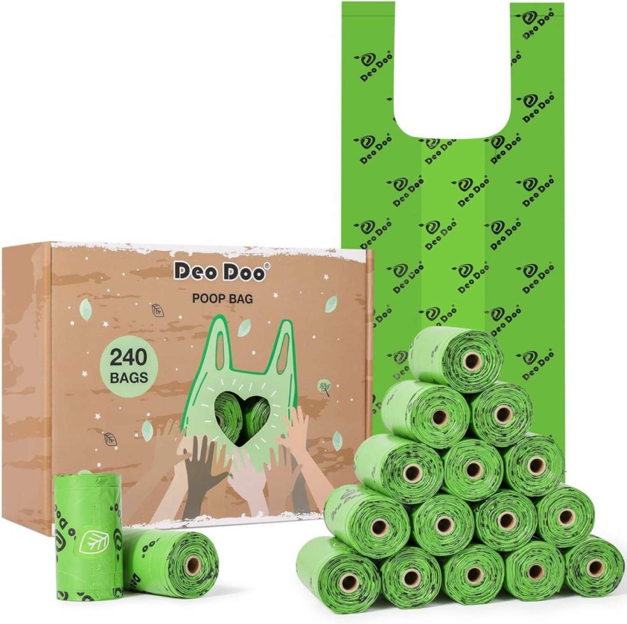 cat litter Deo Doo | Dog Poop Bags With Handle 18 Rolls 270 Counts Leak Proof And Extra Thick Scented Waste Bags For Walking Small Medium Dogs Cats Litter