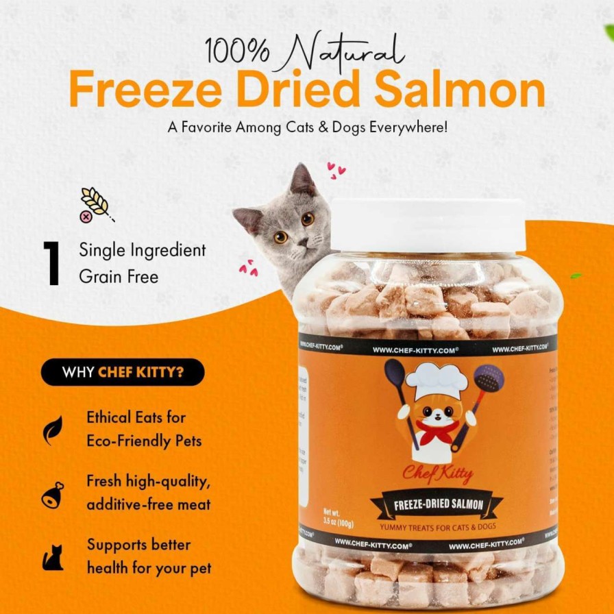 cat food dry Chef Kitty | Chef Kitty Freeze Dried Salmon For Cats - Made From 100% Wild Caught Salmon Our Freeze Dried Cat Treats Use Only 1 Ingredient - We Make Our Freeze Dried Treats For Cats In The Usa - Salmon 3.5Oz