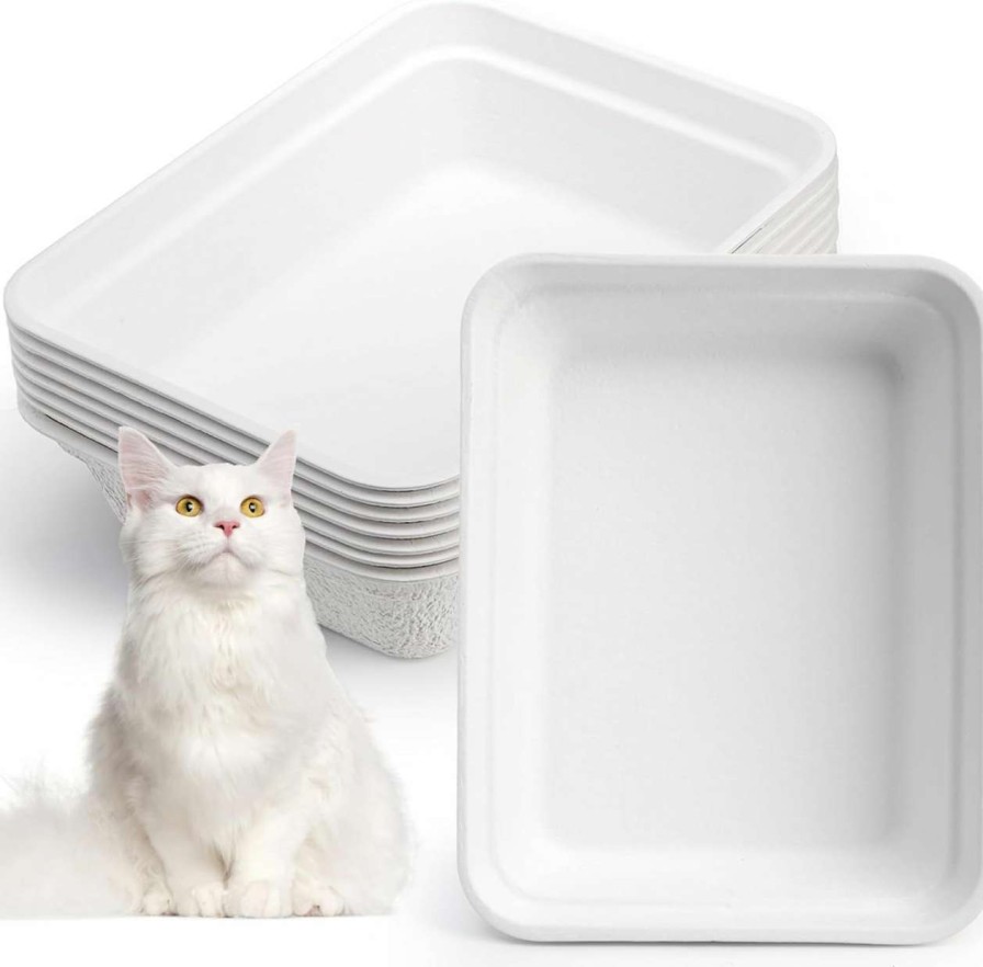 cat litter WUWEOT | Wuweot 8 Pack Disposable Cat Litter Boxes, White Cardboard Litter Liner Tray, 16.7\" X 12.7\" X 4.1\" Portable Pet Litter Pan For Hamster, Guinea Pig, Mice, Bunny, Bunny, Small Animals