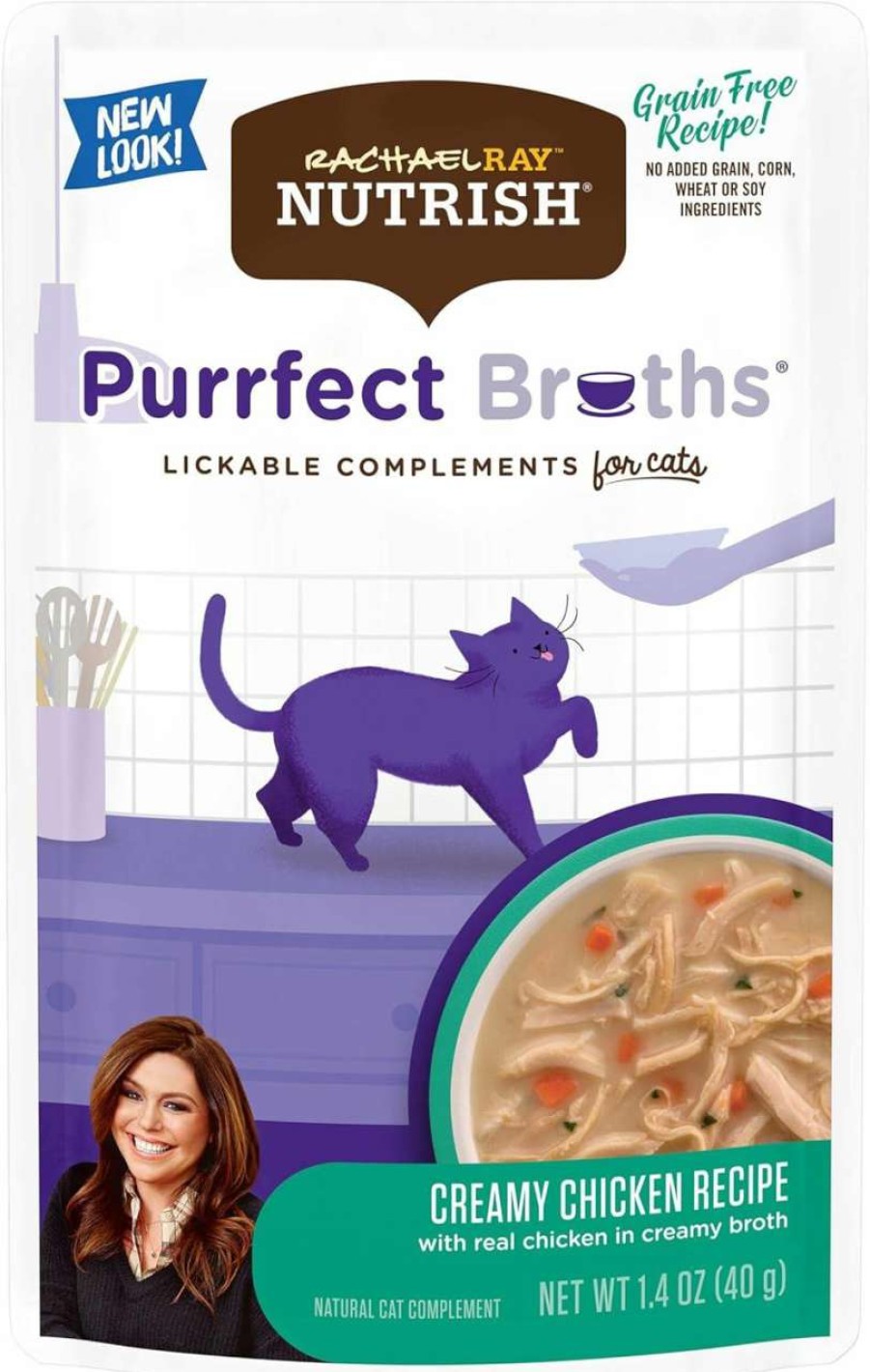 cat food wet Rachael Ray Nutrish | Rachael Ray Nutrish Purrfect Broths Wet Cat Food, Classic Chicken Recipe With White Meat Chicken & Veggies, 1.4 Ounce Pouch (Pack Of 24), Grain Free