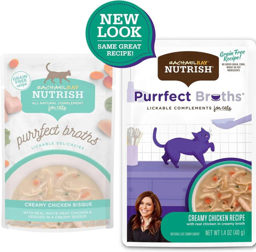 cat food wet Rachael Ray Nutrish | Rachael Ray Nutrish Purrfect Broths Wet Cat Food, Classic Chicken Recipe With White Meat Chicken & Veggies, 1.4 Ounce Pouch (Pack Of 24), Grain Free