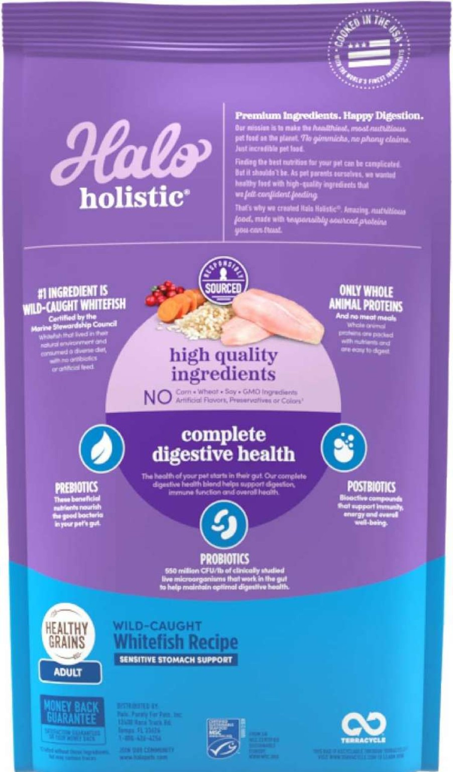 cat food dry Halo | Halo Holistic Cat Food Dry, Wild-Caught Whitefish Recipe For Sensitive Stomach Support, Complete Digestive Health, Dry Cat Food Bag, Sensitive Stomach Formula, 3-Lb Bag