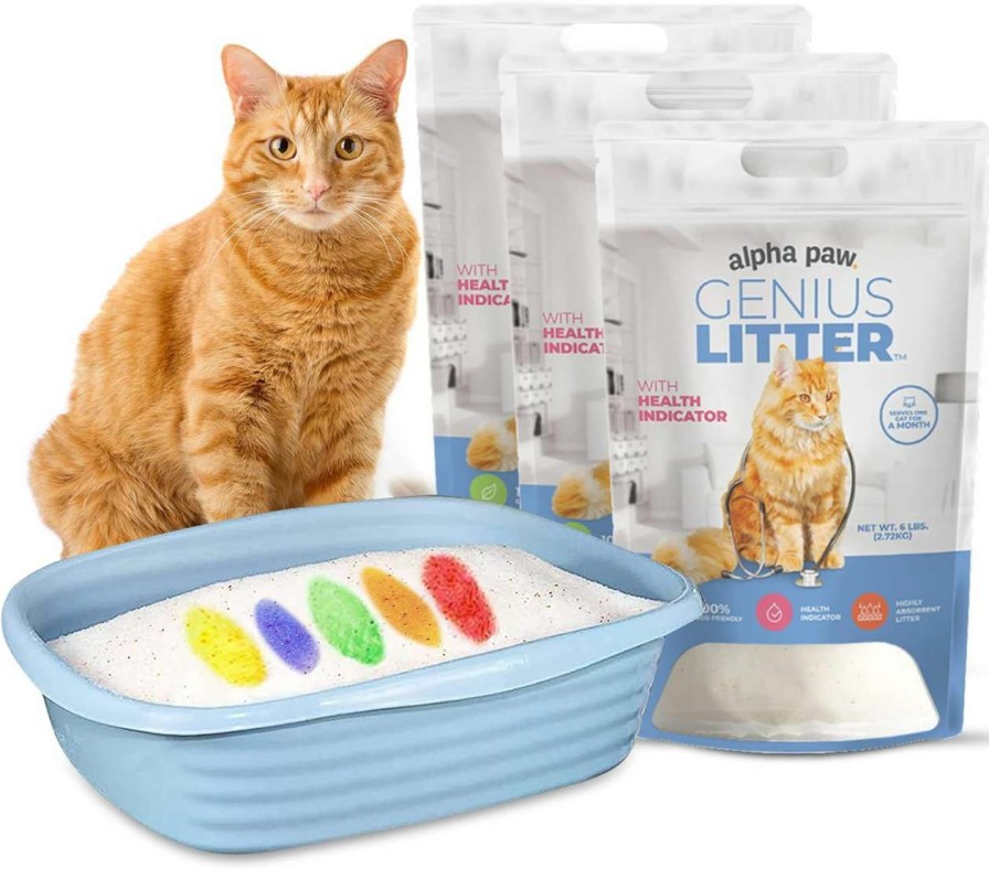 cat litter Alpha Paw | Alpha Paw - Genius Cat Litter With 5-Color Health Indicator, Non Clumping Lightweight Silica Gel Crystals (6 Lbs)