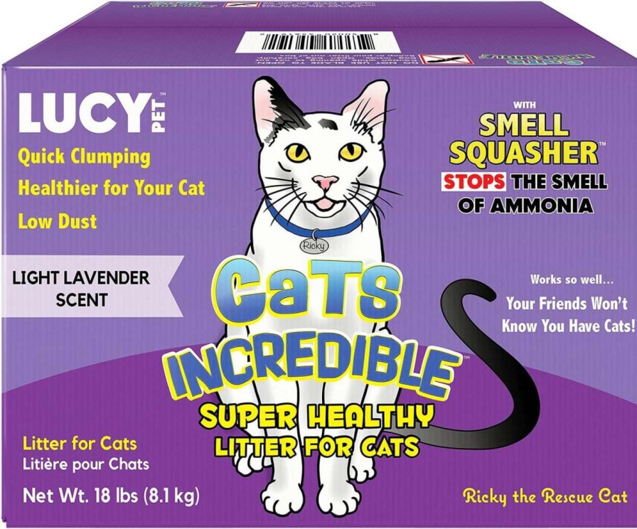 cat litter Cats Incredible | Lucy Pet Cats Incredible 18 Lb Box Clumping Cat Litter Recyclable Box With Smell Squasher, Absorbent Natural Clay Formula Prevents Ammonia Smell Build-Up, Light Lavender Scent