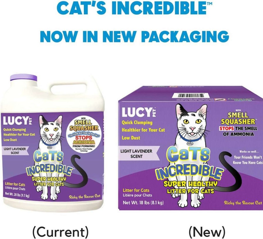 cat litter Cats Incredible | Lucy Pet Cats Incredible 18 Lb Box Clumping Cat Litter Recyclable Box With Smell Squasher, Absorbent Natural Clay Formula Prevents Ammonia Smell Build-Up, Light Lavender Scent