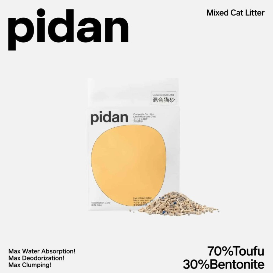 cat litter pidan | Pidan Mix Cat Litter,Clumping Tofu Cat Litter With Bentonite,Dust Free Scent Free,Selected Quality Pea Dregs,5-Fold Water Absorption(7.9Lb 1Bag)