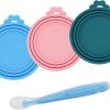 cat food IVIA PET | Ivia Pet Food Can Covers | 3 Pack Silicone Food Can Lids & 1 Can Spoon | One Can Cap Fit Most Standard Size Canned Dog Cat Food(3+1)